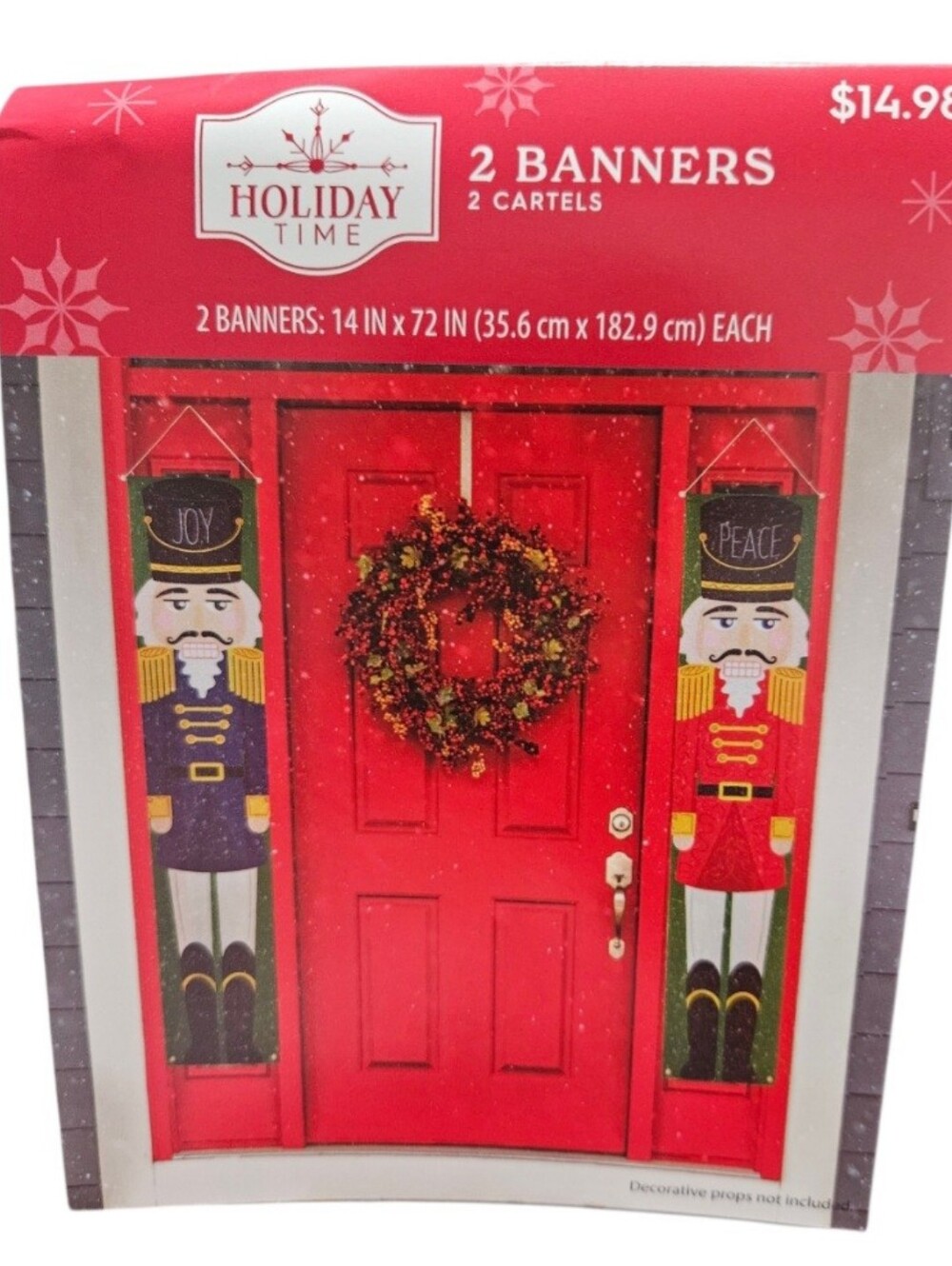 Holiday Time 2 Christmas Nutcracker Banners 14" x 72". JOY and PEACE On Hat